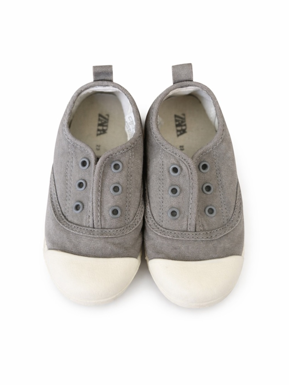 ZARA Kids Gray Slip-On Canvas Sneakers with Cream Toe